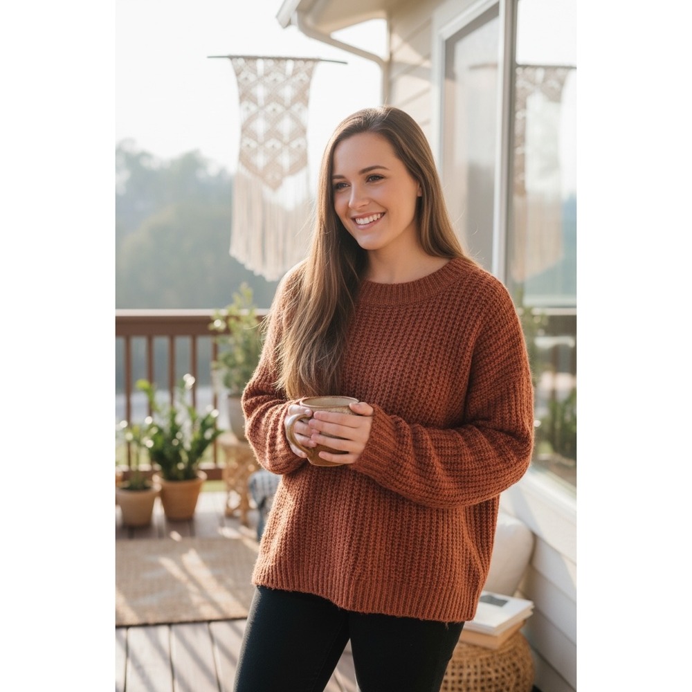 Knox Rose Oversized Womens M Sweater Slit Embroidered Sides Soft Cozy chenille